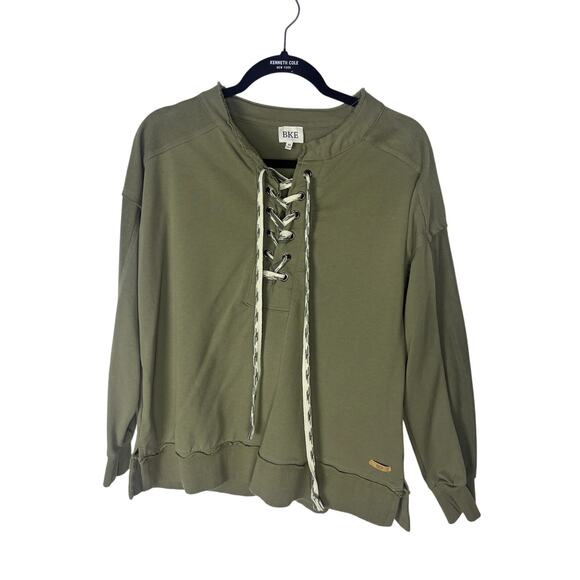 BKE Tops - BKE Lace-Up Pullover Sweatshirt Women’s Size M Dusty Olive Long Sleeve Casual